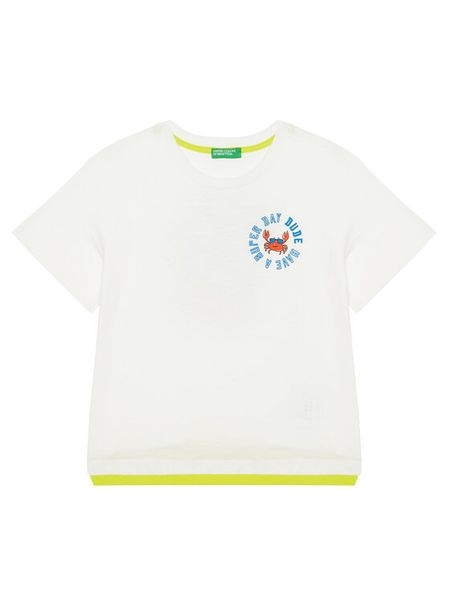 United Colors Of Benetton T-Shirt 3SLUG10JF Écru Regular Fit. T-shirty chłopięce United Colors Of Benetton, bez wzorów, z bawełny, bez ramiączek. Za 29.99 zł.