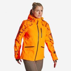 Kurtka outdoor damska wodoodporna Solognac Supertrack fluo. Brązowe kurtki damskie SOLOGNAC, s, bez wzorów, z poliesteru, bez kaptura. Za 499.99 zł.