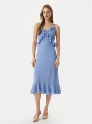 Morgan Sukienka koktajlowa 261-RELODI Niebieski jasny Regular Fit. Niebieskie sukienki damskie Morgan, bez wzorów, z syntetyku, wizytowe, bez kołnierzyka, bez ramiączek. Za 399.99 zł.