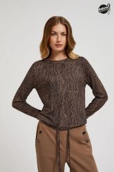 Wzorzysty sweter z wiązaniem w pasie czarny. Czarne swetry klasyczne damskie MOODO, s, z elastanu, bez kołnierzyka. W wyprzedaży za 34.98 zł.