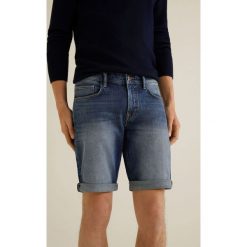 Mango Man - Szorty jeansowe Rock4. Zielone szorty męskie Mango Man, z bawełny, bez kołnierzyka. W wyprzedaży za 69.90 zł.