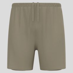 Spodenki męskie Odlo ESSENTIAL 6 INCH 2-in-1 short. Zielone szorty męskie Odlo, bez kołnierzyka. Za 249.99 zł.