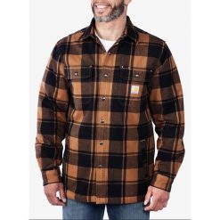 Koszula turystyczna męska Carhartt Flannel Sherpa-Lined Shirt Jac. Czerwone koszule męskie Carhartt, m, bez wzorów, bez kołnierzyka, bez ramiączek. Za 507.99 zł.