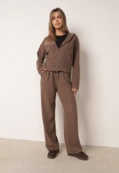 Brązowy Klasyczny Komplet Dresowy Spodnie i Rozsuwana Bluza z Kapturem Minerena. Brązowe bluzy sportowe damskie Born2be, l, z dresówki. Za 179.99 zł.