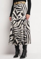 Granatowo-Beżowa Rozkloszowana Spódnica Maxi w Tygrysie Paski z Paskiem w Komplecie Castella. Niebieskie spódniczki damskie Born2be, l, bez wzorów, maxi, rozkloszowane. Za 109.99 zł.