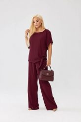 Elegancki komplet Rosa bluzka i spodnie w bordowym kolorze OVERSIZE PLUS SIZE XXL JESIEŃ. Czerwone spodnie materiałowe damskie Moda Size Plus Iwanek, bez wzorów, z elastanu, biznesowe, z podwyższonym stanem, plus size. Za 489.90 zł.