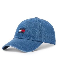 Czapka z daszkiem Tommy Jeans. Niebieskie czapki męskie Tommy Jeans, bez wzorów, z jeansu. Za 209.99 zł.