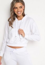 Biała Bluza z Dodatkiem Bawełny z Kapturem Wykończona Ściągaczami Evista. Białe bluzy z kapturem damskie Born2be, l, z bawełny. Za 39.99 zł.