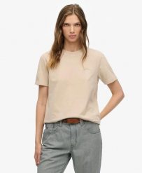 Superdry Koszulka Essential Logo haftowana z bawełny organicznej. Szare t-shirty damskie Superdry., uniwersalny, bez wzorów, z bawełny, bez ramiączek. Za 122.30 zł.