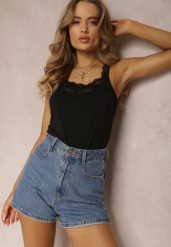 Czarny Top Bawełniany Kasione. Czarne topy damskie Renee, l, bez wzorów, z bawełny, bez kołnierzyka. Za 24.99 zł.
