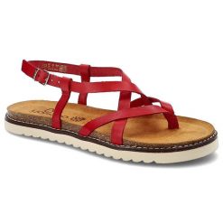 Czerwone Sandały Yokono Wygodne Skórzane Buty. Czerwone sandały damskie Yokono, bez wzorów, ze skóry, bez obcasa. Za 169.00 zł.