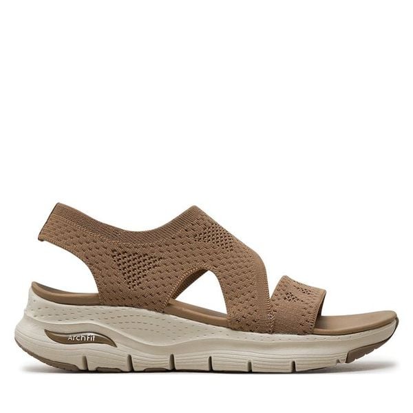 Sandały Skechers. Brązowe sandały damskie Skechers, bez wzorów, bez obcasa, na płaskiej podeszwie. Za 249.99 zł.