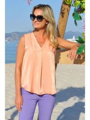 Bleu d'Azur Top "Juliana" w kolorze pomarańczowym rozmiar: 36. Pomarańczowe topy damskie Bleu d'Azur, w ażurowe wzory, bez kołnierzyka. Za 65.85 zł.