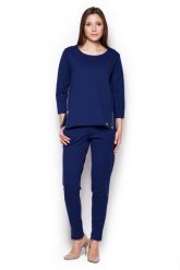 Granatowa Komfortowa Bluza z Rękawem 3/4 ze Złotymi Suwakami. Żółte bluzy bez kaptura damskie Figl, l, z bawełny. Za 189.00 zł.