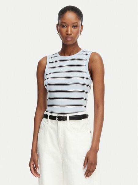 Tommy Hilfiger Top Multistripe WW0WW50025 Niebieski Slim Fit. Niebieskie topy damskie Tommy Hilfiger, m, bez wzorów, z bawełny, bez ramiączek. Za 116.99 zł.