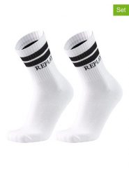 Replay Underwear Skarpety (2 pary) w kolorze białym rozmiar: 43-46. Białe skarpetki męskie Replay Underwear, bez wzorów, ze splotem. Za 26.99 zł.