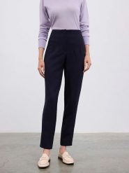 BGN Spodnie w kolorze granatowym rozmiar: 36. Niebieskie spodnie materiałowe damskie BGN, bez wzorów, z materiału, z podwyższonym stanem. Za 122.38 zł.