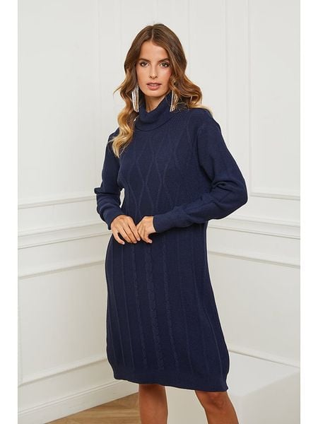 Joséfine Sukienka dzianinowa "Bernie" w kolorze niebieskim rozmiar: XL. Niebieskie sukienki damskie Joséfine, na co dzień, xl, bez wzorów, z dzianiny, bez kołnierzyka, bez ramiączek, midi, proste. Za 193.24 zł.