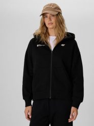 4F Bluza dresowa relaxed z kapturem damska - czarna XL. Czarne bluzy sportowe damskie 4f, xl, bez wzorów, z dresówki. Za 199.99 zł.