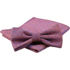 Mucha Męska z Poszetką, Pomarańczowo-Chabrowa, Wzór Geometryczny - Alties. Niebieskie krawaty i muchy męskie Alties, bez wzorów, eleganckie. Za 54.00 zł.