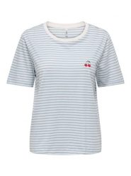 ONLY Koszulka w kolorze błękitno-białym rozmiar: S. Niebieskie bluzki damskie Only, s, bez wzorów, z bawełny, bez kołnierzyka, bez ramiączek. Za 52.55 zł.