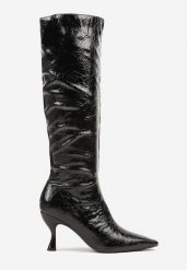 Czarne Kozaki Vices na Szpilce w Stylu Slouchy z Efektem Cracked Todvire. Czarne kozaki damskie Renee, z jeansu, bez obcasa, na obcasie. Za 149.99 zł.
