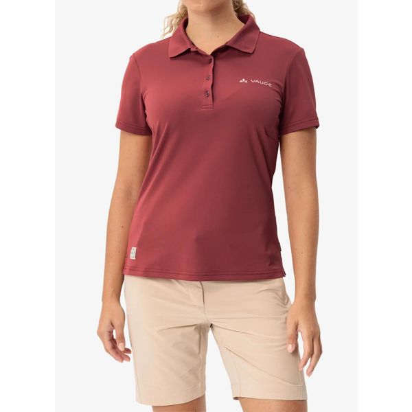 Koszulka polo damska Vaude Essential Polo Shirt. Czerwone bluzki damskie Vaude, bez wzorów, bez kołnierzyka, bez ramiączek. Za 161.99 zł.