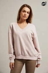 Bluza z dekoltem w serek i długimi rękawami różowa. Czerwone bluzy bez kaptura damskie MOODO, m, z bawełny. W wyprzedaży za 34.98 zł.