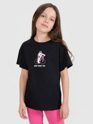 4F T-shirt regular z nadrukiem dziewczęcy - czarny 158 (12-13 lat). Czarne koszulki dziewczęce 4f, uniwersalny, bez wzorów, z bawełny, bez ramiączek. W wyprzedaży za 19.99 zł.