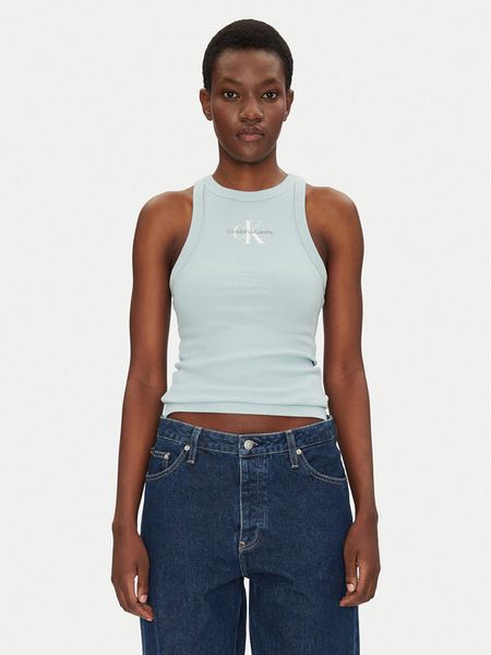 Calvin Klein Jeans Top Monologo J20J225301 Niebieski Slim Fit. Niebieskie topy damskie Calvin Klein Jeans, xxs, bez wzorów, z bawełny, bez ramiączek. Za 119.99 zł.