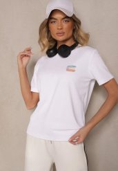 Biały T-shirt Basic z Małym Nadrukiem Tenmira. Białe t-shirty damskie Renee, l, bez wzorów, bez kołnierzyka. Za 29.99 zł.