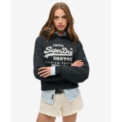Luźna bluza z kapturem metalicznym Vl. Czarne bluzy sportowe damskie Superdry., bez wzorów, bez ramiączek, z kapturem. Za 254.30 zł.