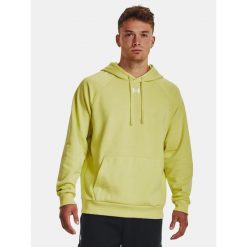 Bluza fitness męska UNDER ARMOUR Rival Fleece Hoodie z kapturem. Zielone bluzy sportowe męskie Under Armour, bez wzorów, sportowe, bez kołnierzyka, bez ramiączek. Za 169.99 zł.