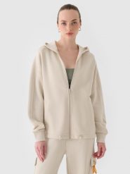 4F Bluza dresowa rozpinana z kapturem damska - beżowa M. Brązowe bluzy sportowe damskie 4f, m, z bawełny. W wyprzedaży za 79.99 zł.