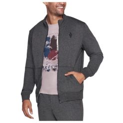 Bluza dresowa sportowa męska The Hoodless Hoodie. Szare bluzy bez kaptura męskie Skechers, bez wzorów, z bawełny, sportowe, bez kołnierzyka, bez ramiączek. Za 269.99 zł.