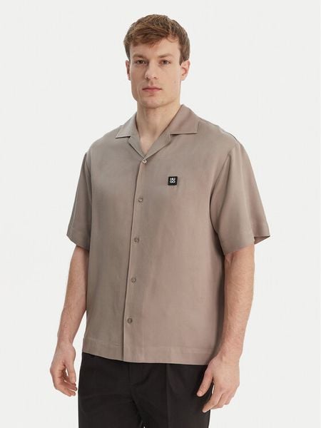 HUGO Koszula Espino 50560593 Brązowy Oversize. Brązowe koszule męskie Hugo, m, bez wzorów, z lyocellu, bez kołnierzyka, bez ramiączek. Za 519.99 zł.