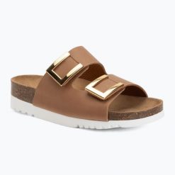 Klapki damskie Scholl Montery 2 Straps Ad Med. Brązowe klapki damskie Scholl, bez wzorów, ze skóry, bez obcasa. Za 329.99 zł.