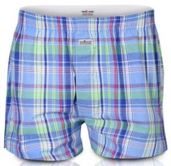 Luźne Męskie Bokserki, Bawełniane - Pako Jeans - Niebieskie w Kratkę. Niebieskie bokserki męskie Pako Jeans, bez wzorów, z bawełny. Za 33.00 zł.