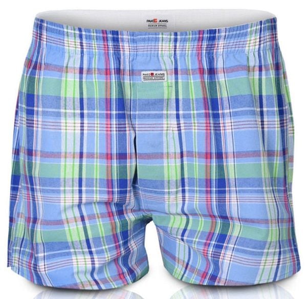 Luźne Męskie Bokserki, Bawełniane - Pako Jeans - Niebieskie w Kratkę. Niebieskie bokserki męskie Pako Jeans, bez wzorów, z bawełny. Za 33.00 zł.