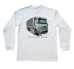 Mercedes-Benz Actros — bluzka z długim rękawem (Rozmiar: 5 - 6 lat; Kolor koszulki: biały; Rodzaj nadruku: Mercedes-Benz Actros). Białe bluzki damskie nikiniki, s, bez wzorów, z bawełny, bez kołnierzyka. Za 69.00 zł.