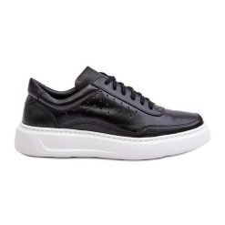 Męskie Buty Sportowe Skórzane Zazoo 1544 Czarne. Czarne buty sportowe na co dzień męskie ze skóry, bez zapięcia. Za 500.85 zł.