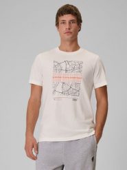 4F T-shirt regular z nadrukiem męski - kremowy S. Białe t-shirty męskie 4f, m, bez wzorów, z bawełny, bez kołnierzyka. Za 69.99 zł.