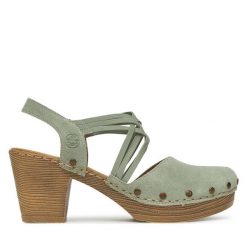 Sandały Rieker. Zielone sandały damskie Rieker, bez wzorów, bez obcasa, na słupku. Za 259.99 zł.