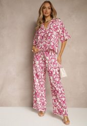 Różowy Wiskozowy Komplet w Ornamentalny Print Koszula i Szerokie Spodnie Sarilsa. Czerwone koszule damskie Renee, bez wzorów, z materiału, eleganckie. Za 74.99 zł.