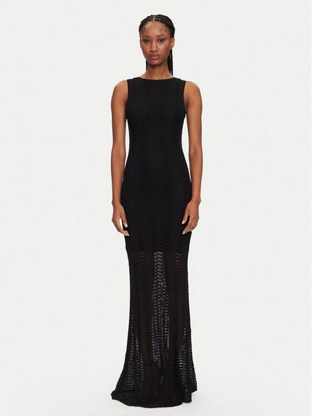 Marciano Guess Sukienka dzianinowa 5GGK44 5869Z Czarny Regular Fit. Czarne sukienki damskie Marciano Guess, z aplikacjami, z dzianiny, bez kołnierzyka, bez ramiączek. Za 539.99 zł.