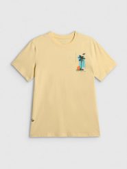4F T-shirt regular z nadrukiem męski - żółty S. Żółte t-shirty męskie 4f, m, bez wzorów, z bawełny, bez kołnierzyka. Za 69.99 zł.