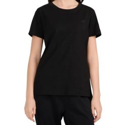 Koszulka damska 4F - krótki rękaw, dopasowany krój, miękki jersey. Czarne topy sportowe damskie 4f, s, bez wzorów, z bawełny, bez ramiączek. Za 38.99 zł.