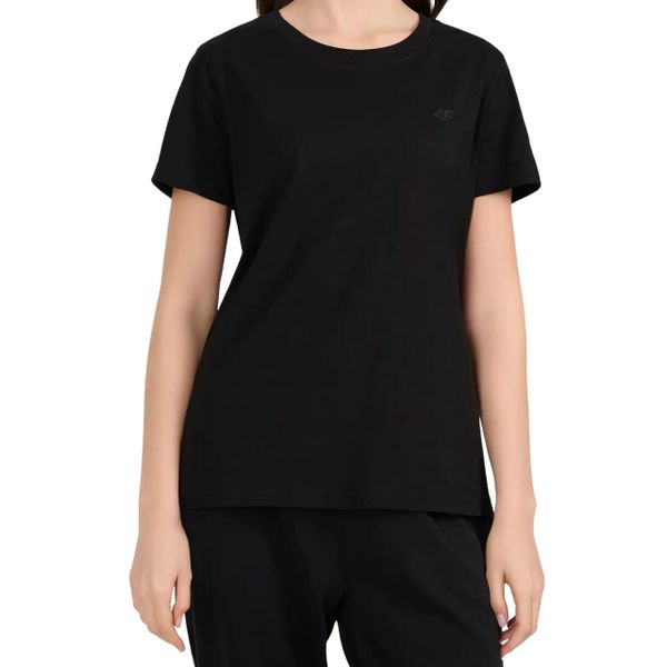 Koszulka damska 4F - krótki rękaw, dopasowany krój, miękki jersey. Czarne t-shirty damskie 4f, na jesień, m, bez wzorów, z bawełny, bez ramiączek. Za 38.99 zł.