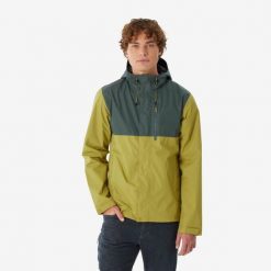 Kurtka turystyczna męska Quechua NH500 wodoodporna. Zielone kurtki męskie QUECHUA, l, bez wzorów, z materiału, sportowe, bez kaptura. Za 159.99 zł.