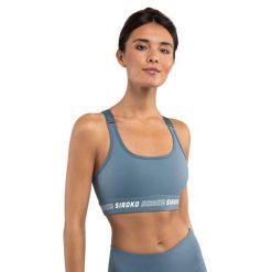 Stanik sportowy fitness damski - Wysokie wsparcie Cardio Blue. Niebieskie biustonosze sportowe damskie SIROKO, bez wzorów, z nylonu. W wyprzedaży za 126.00 zł.